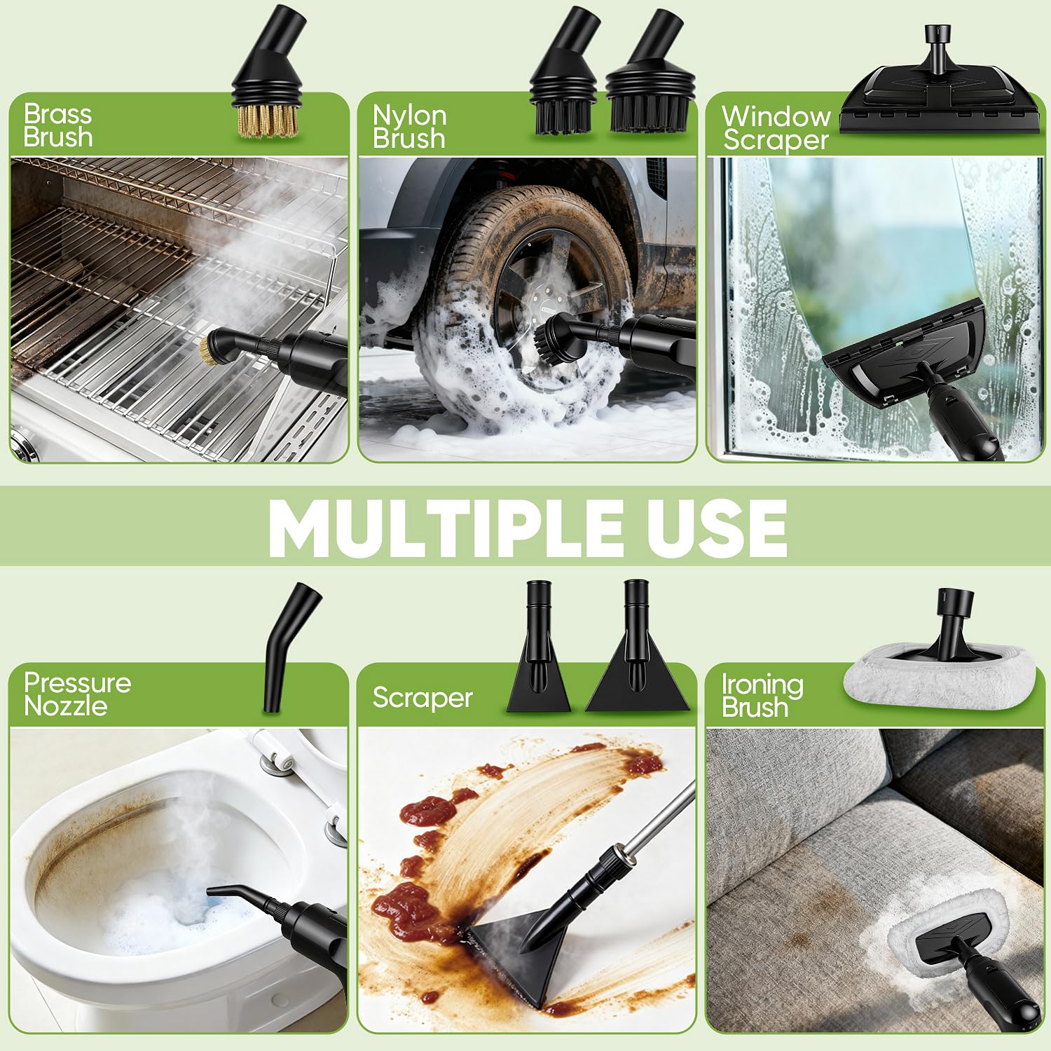 Limpiador de Vapor Portátil 17-in-1 Hogar y Auto, Calentamiento 10s, Depósito 1600ml, 3 Niveles de Vapor Ajustables en Mango, Radio de Acción 4,5m, Accesorios: Cocina, Baño, Suelos, Ventanas, Auto