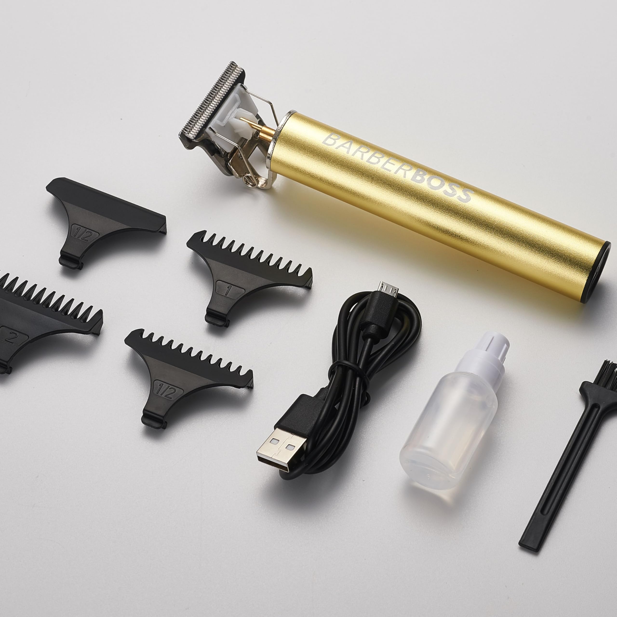 BarberBoss Schnurloser Bart & Haarschneider für Männer, leichte T-Blattschneidemaschine, 3 Führungskämme, Herren-Detailpflege, USB-wiederaufladbares Fellpflege-Werkzeug für Gesicht und Haaransatz