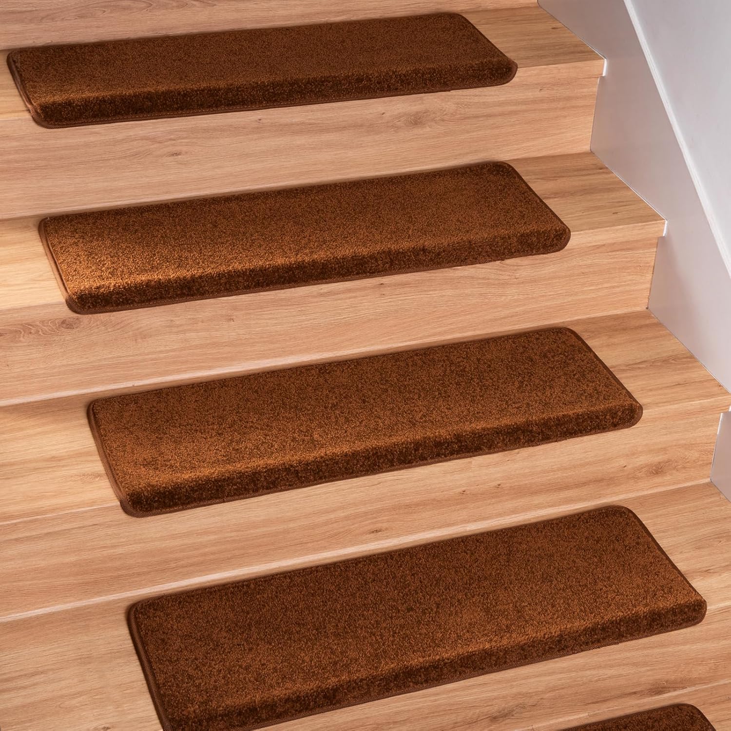 Spurtar Bullnose Carpet Stair Treads for Wooden Steps Indoor, Set of 14, 30" x 9.25" x 1.57" Carpet Runner for Carpeted Stairs Non Slip Staircase Step Treads Stair Mats Carpet Treads, Brown Brown 14