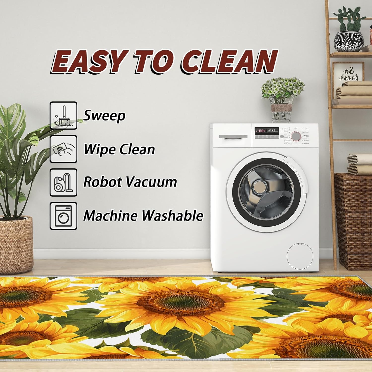 Sunflower Rugs for Dining Room - 2x3 Rug - Floral Rug - Sunflower Botanical Area Rug - Yellow Flower Rugs - Farmhouse Carpet - Floral Home Decor Gifts