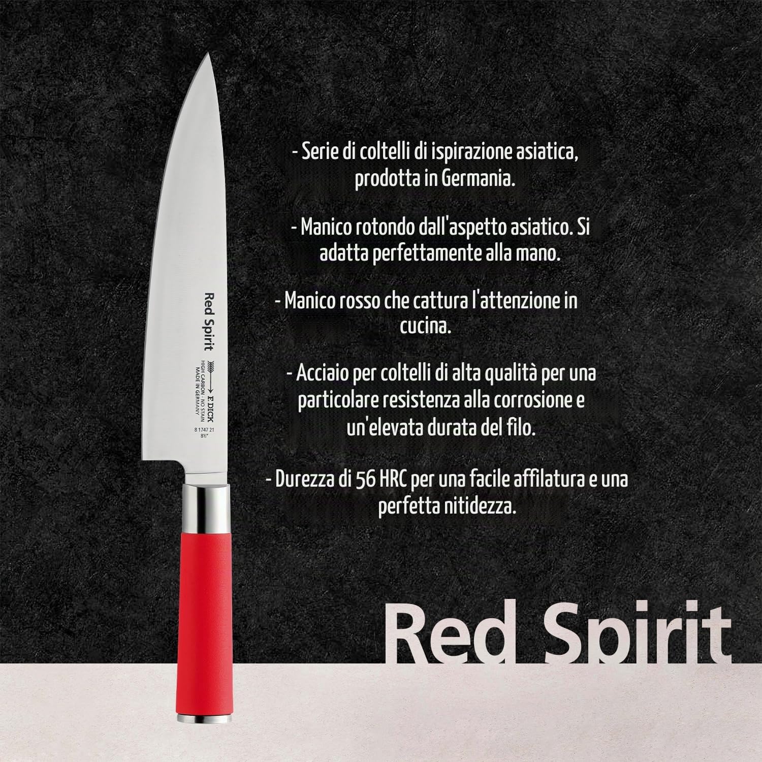 F. DICK coltello per cuoco, coltello cucina, Red Spirit (coltello con lama da 21 cm, acciaio X55CrMo14, Inox, 56° HRC) 8174721