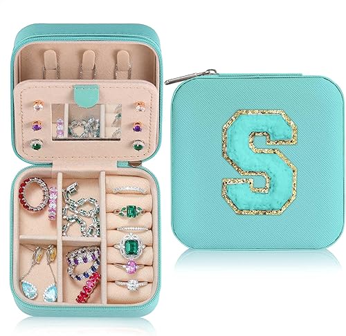 Joyero de viaje para mujer, joyero azul pequeño, organizador de joyas, cajas de joyería para mujeres, mini estuche de viaje de viaje, regalos de