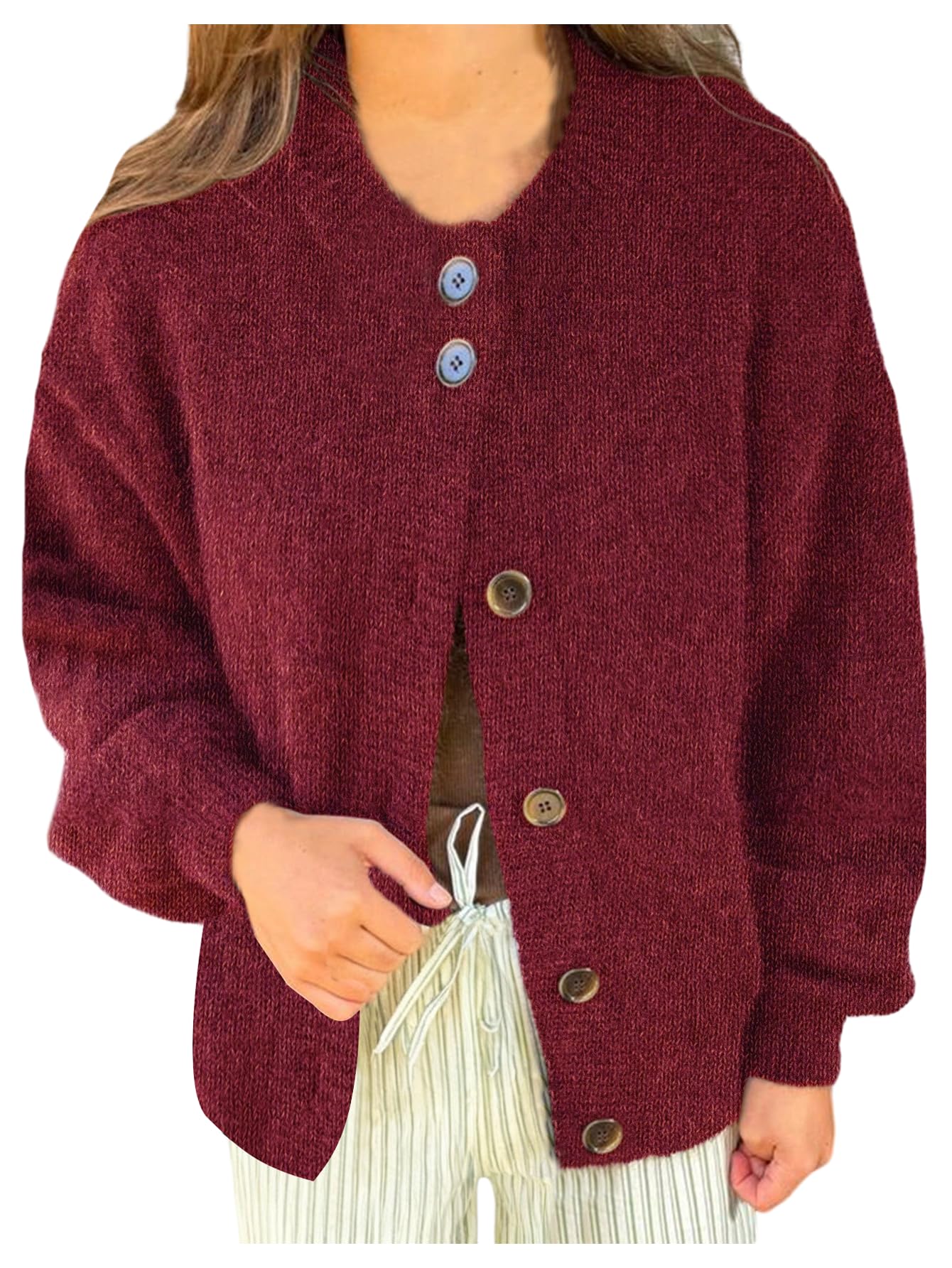 Verdusa Womens Chunky Cardigan Sweaters Button Up Cardigan Soft Sweaters Drop Shoulder Knit Outerwear