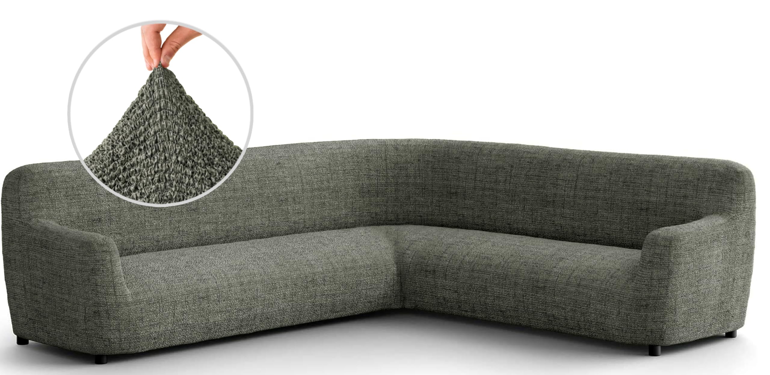 PAULATO BY GA.I.CO. Corner Sectional Couch Cover - Extra Large L-Shape Couch Slipcover - Washable Printed Sofa Covers - 1-Piece Form Fit Protector - Microfibra Print - Mossy Grey (Corner Sofa)