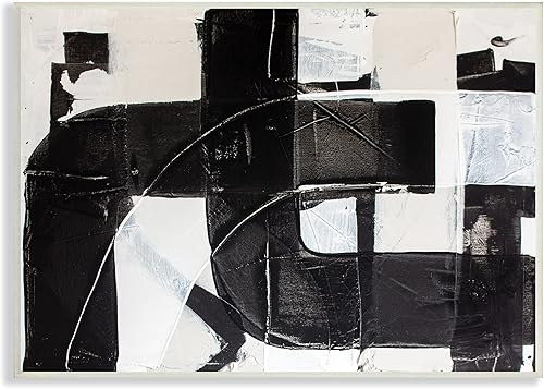 Stupell Industries Placa de pared geométrica negra abstracta con formas industriales, diseñada por Kent Youngstrom, 10 x 15 pulgadas