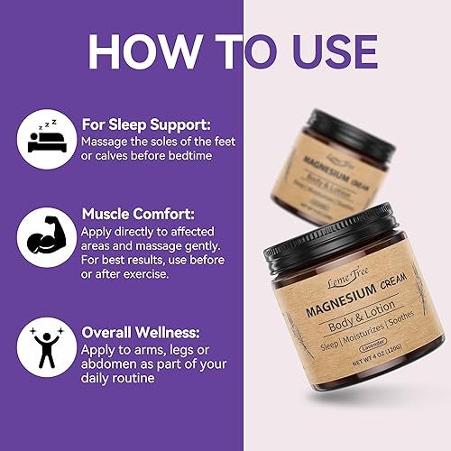 Miniatura 8 de Crema de magnesio para dormir, loción tópica de magnesio nocturno para piernas, calambres y dolor, calmante muscular, mantequilla corporal de