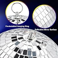Vista 3 de MECCANIXITY Bola de espejo, 4, 6, 8 pulgadas, bolas de cristal para decoración de discoteca reflectantes con anillo para colgar, tono plateado