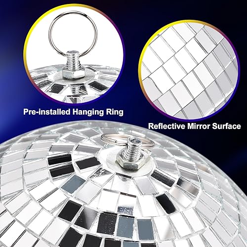 Miniatura 3 de MECCANIXITY Bola de espejo, bolas reflectantes de 4, 6, 8 pulgadas con anillo para colgar, tono plateado, para DJ, club, escenario, boda,