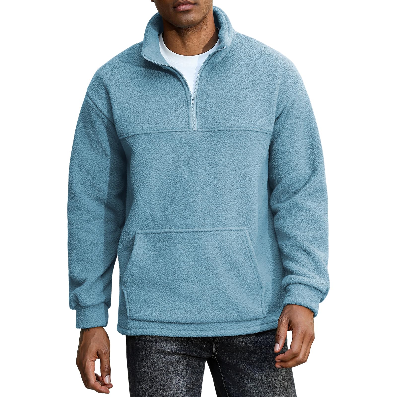 ZAFUL Men's Colorblock Sweatshirt NEW YORK Embroidery Fluffy Polar