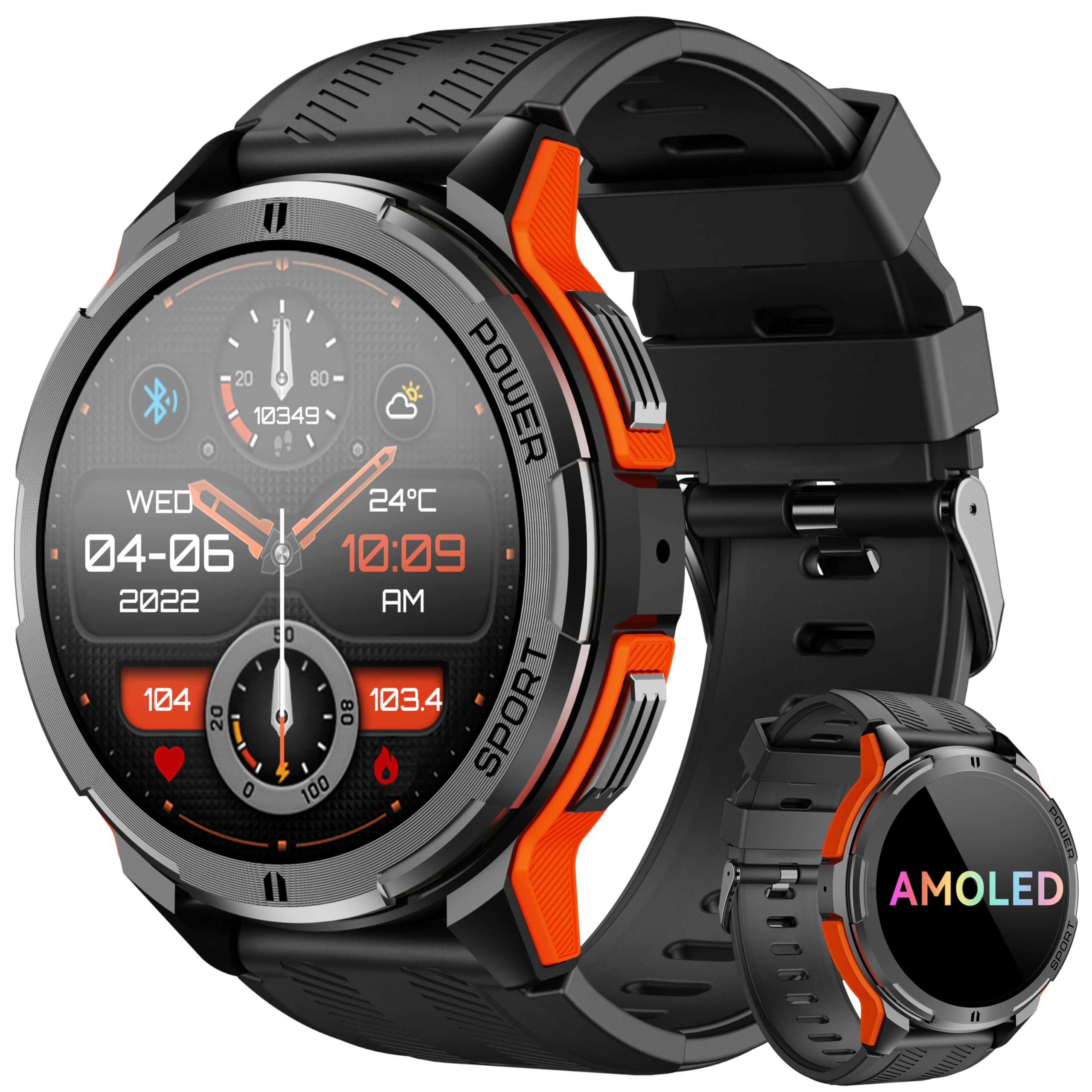 OUKITEL Reloj Inteligente Hombre, Smartwatch Hombre 1.43" AMOLED con Llamadas Bluetooth, IP68 Impermeable, 100+ Modos Deporte Pulsómetro Presión Arterial Monito de Sueño, Android iOS