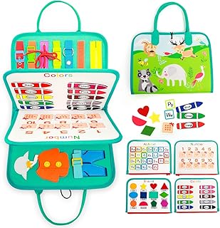 Toddler Busy Board,Busy Board,6 Pages Sensory Board for Fine Motor Skill,Preschool Educational Toddler Activity Boards for Travel Car Airplane,Montessori Toys Gifts for 3 4 5 6 Years Old Boys Girls