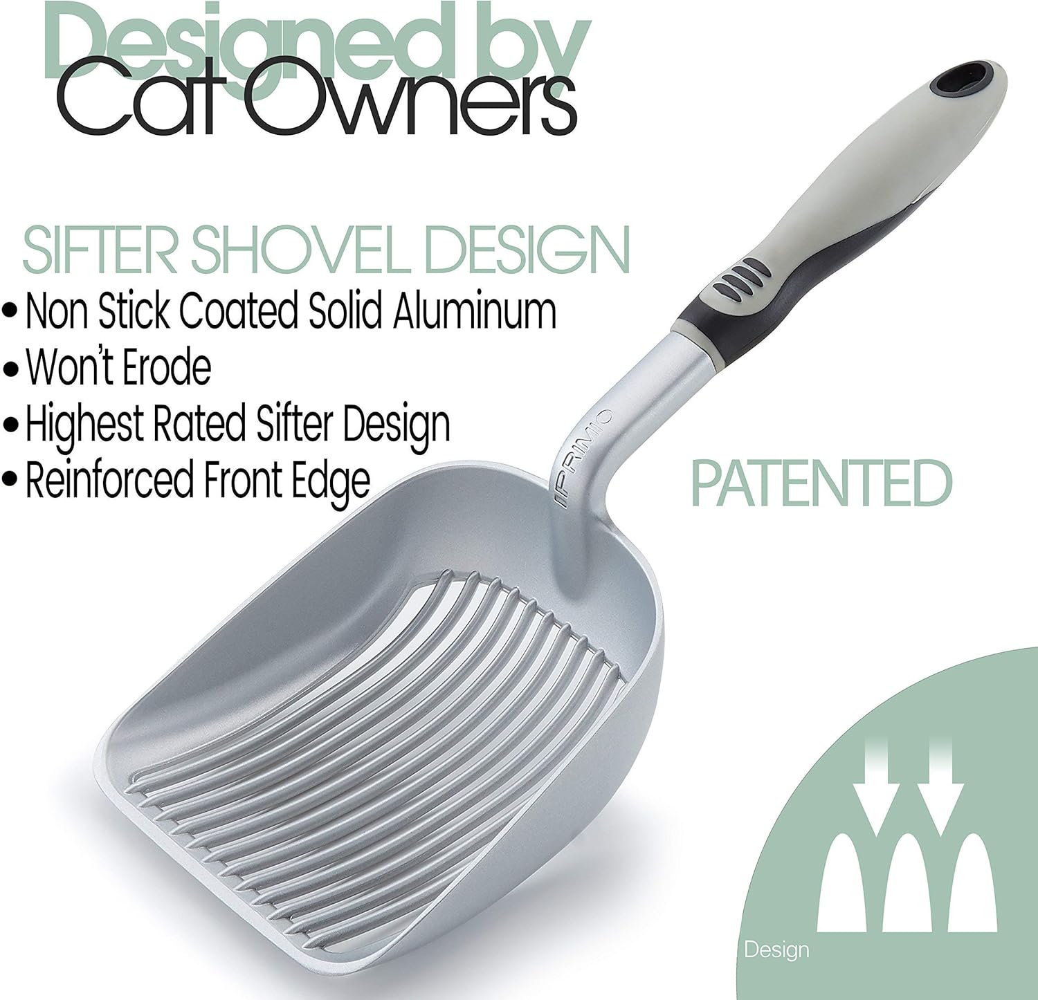 iPrimio Sifter with Deep Shovel, Cat Litter Pan with Universal Cat Litter Scooper - Modern Scooper Holder -Works with All Metal and Plastic Scoopers