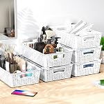 Simple Houseware Stackable Plastic Woven Basket Storage and Pantry Organizer Bin, 6 Pack, White