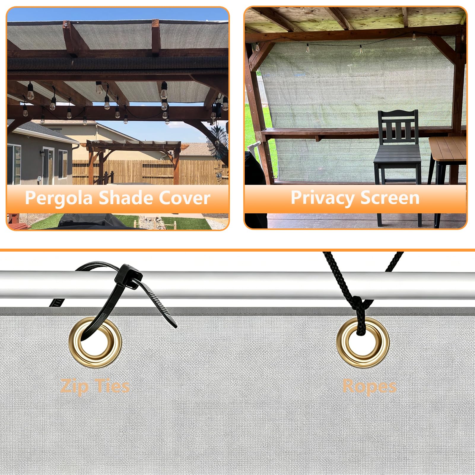 POYEE 90% 3,6 x 7,3 m Malla de Sombra para Exterior con Ojales | Red de Sombra para Patio, Pérgola, Jardín, Jardín Trasero, Terraza, Porche, Gris