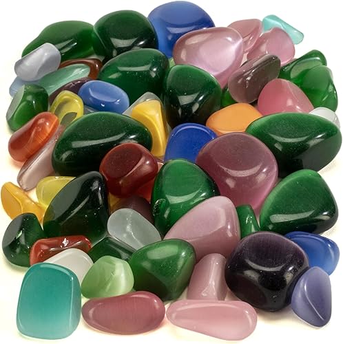 KALIFANO Piedras pulidas multicolor de ágata ojo de gato a granel (más de 1 libra!) Cristales de Reiki de alta energía teñidos y pulidos, ágata