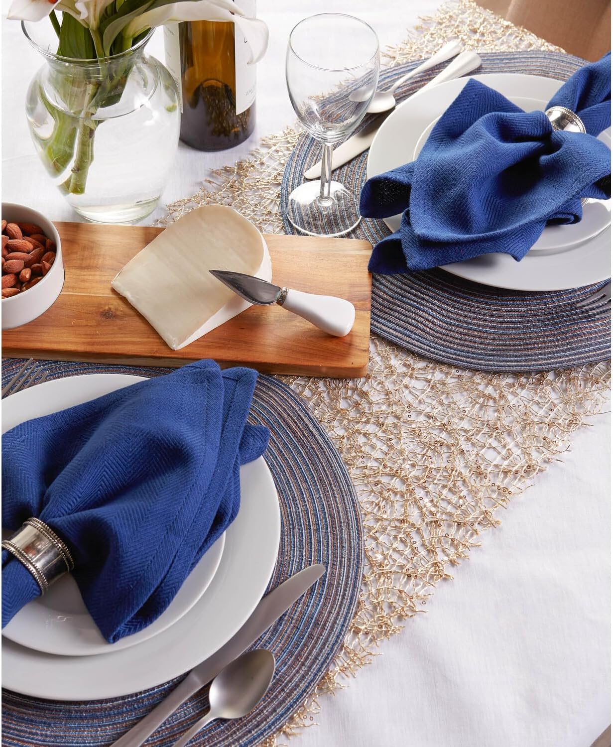 Variegated Blue Round Woven Polypropylene Placemats, 15" Set of 6