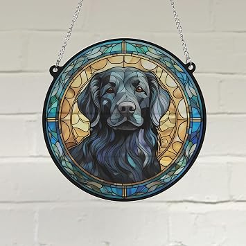 Flat Coated Retriever Stained Glass Effect Suncatcher Gift for Dog Lovers - 13cm