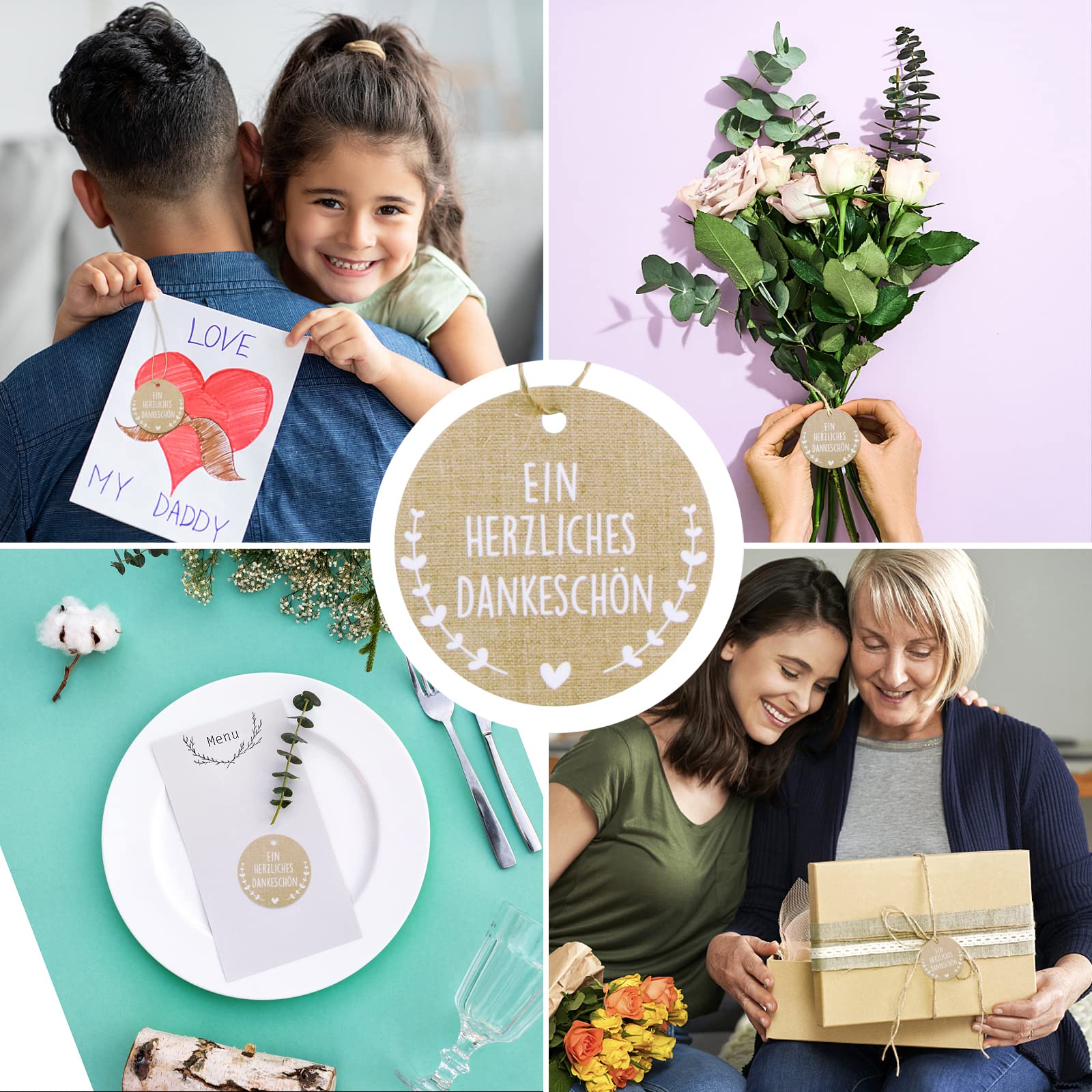 100 stuks Vielen Herzlichen Dank Ronde Gift Papier Tags 5 cm Blad Dank U Tags DIY Opknoping Labels met String voor Bruiloft Kerst Baby Shower Verjaardagsfeest Art Craft Projecten