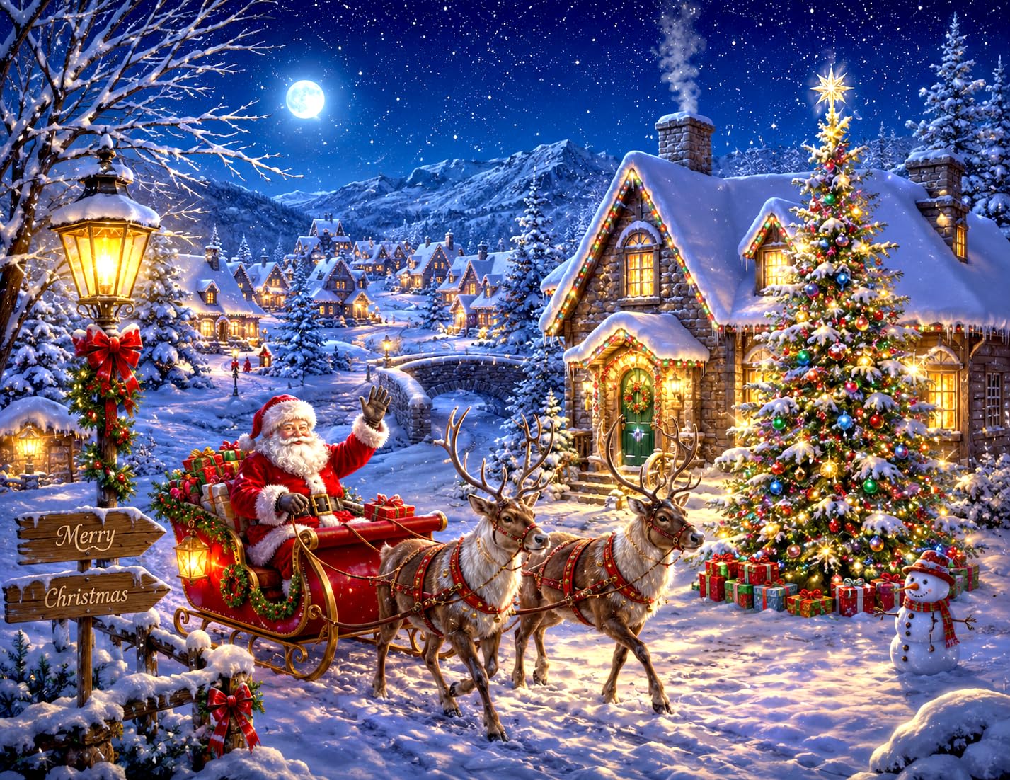 WESEN Christmas 1000 Piece Jigsaw Puzzle for Adult - Snow Houre lithg Christmas Jigsaw for Stress Relief & Fun, Challenging Festive Family Puzzle, Premium Artwork for Relaxation & Decor