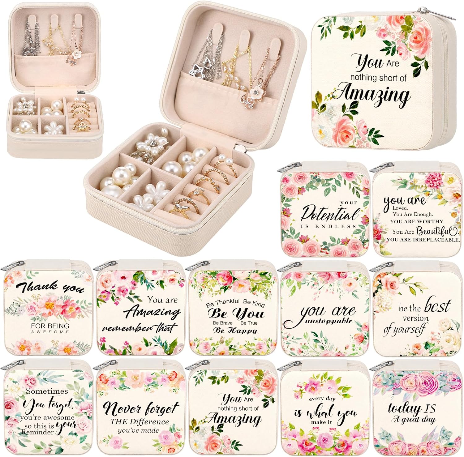 Novabright 12 Pcs Travel Jewelry Case Bulk Christian Women Religious Gifts Inspirational Bible Verse Small Leather Jewelry Box for Mother's Day Birthday Gifts