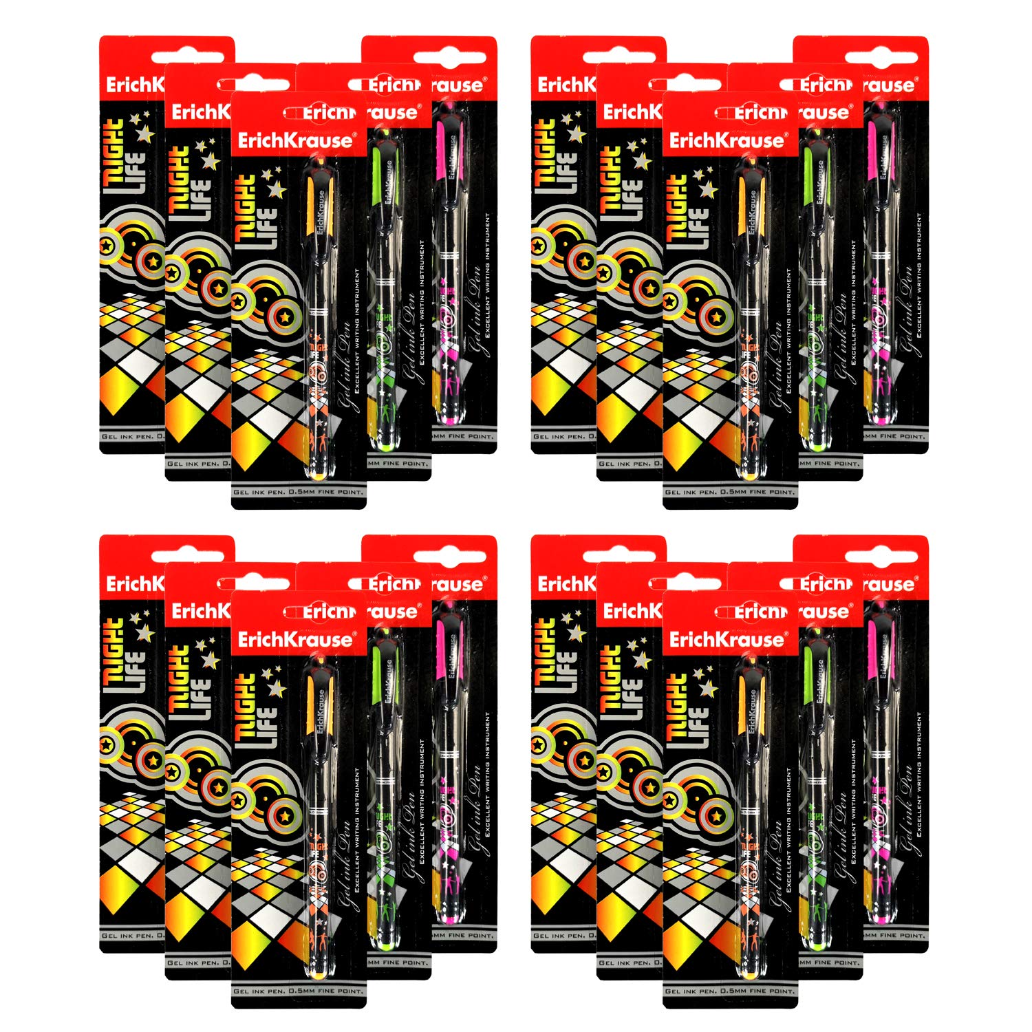 20 x Erich Krause Nightlife Gel Ink Pen - Blue Gel Ink Pens - 0.5mm Fine Point - Refillable (Refills Not Supplied) - Great Value Multi Buy Sets - Ideal for School, Home & Office Use.