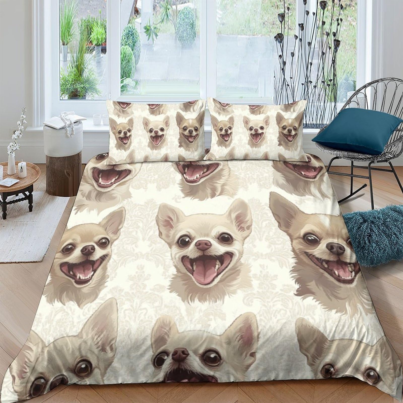 Ctjqhvkz Style-7 3D Printed Chihuahua Dog Fitted Sheet Microfiber Soft Anti-Slip Animal Face Bed Cover Bedroom Sofa Decor Single（135X200cm）