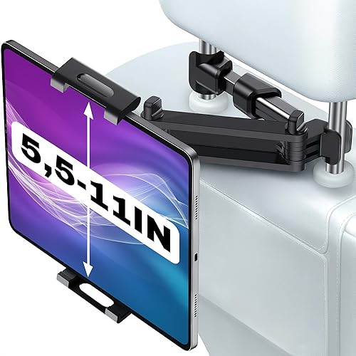 Soporte para reposacabezas de coche para tableta, ajustable, rotación de 360, se adapta a dispositivos de 5.5 a 11 pulgadas  Soporte versátil para
