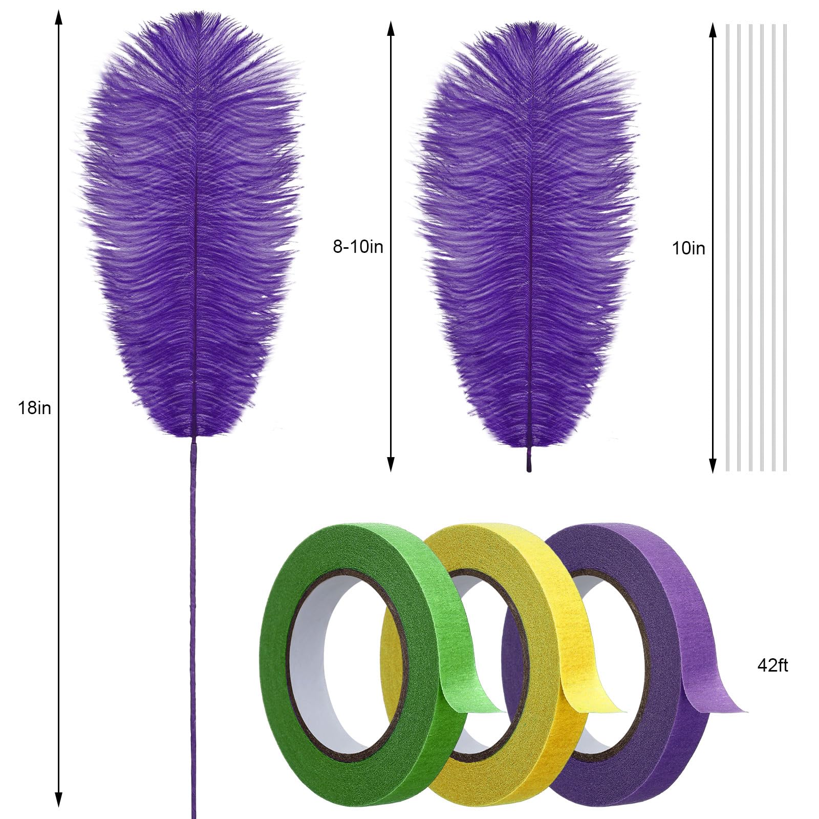 Yuxung 6 Sets Mardi Gras Centerpiece Accessories for Party Table Decor Including 159 Pcs Natural Gold Green Purple Feathers Bulk Plastic Vase and Mardi Gras Beads for Mardi Gras Party Supplies Favor