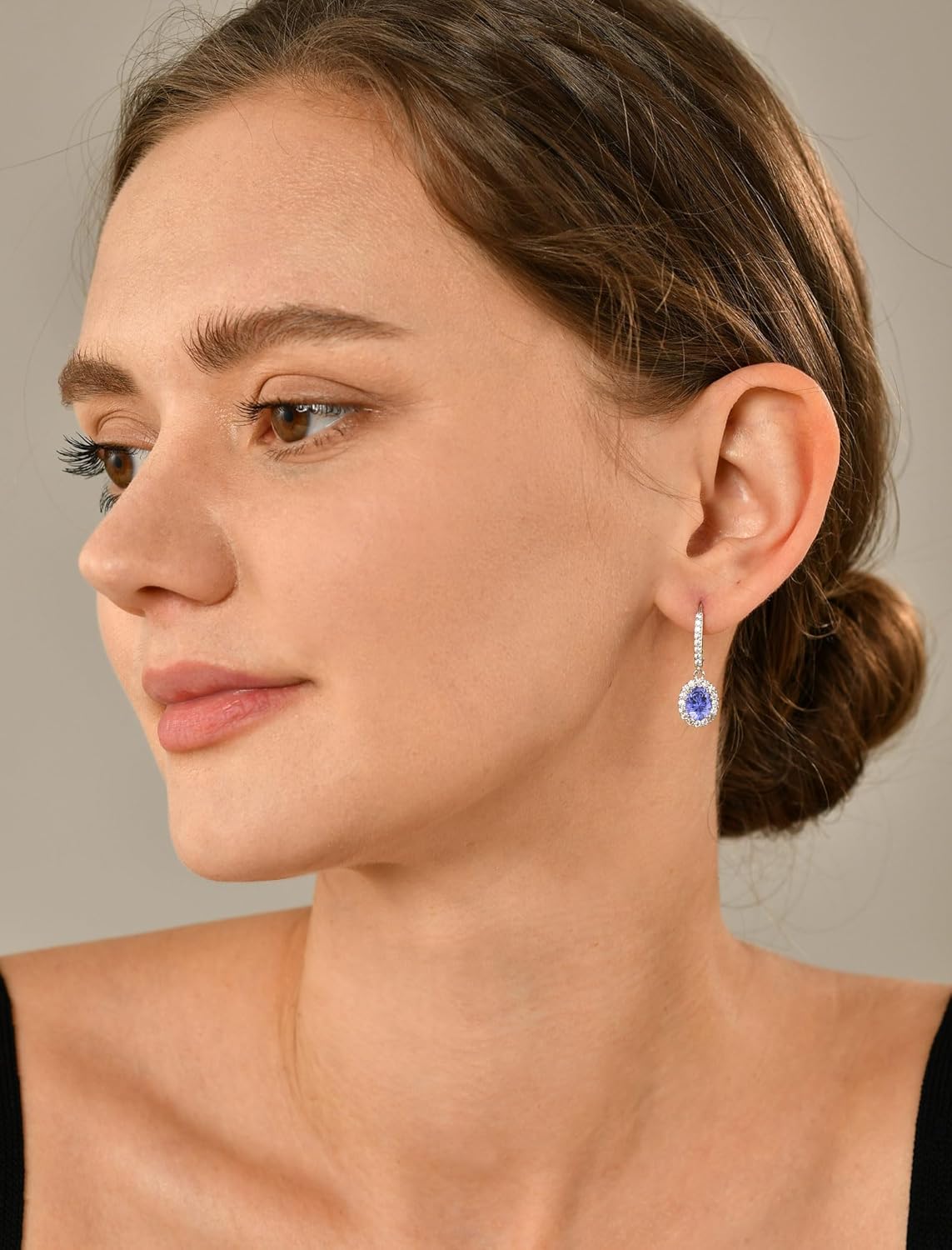 YL 925 Sterling Silver Halo Solitaire Dangle Drop Earrings Oval Cut Birthstone Leverback Earrings Jewelry for Women - Image 3