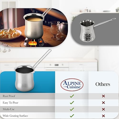 Miniatura 5 de Alpine Cuisine Calentador de café de acero inoxidable, 16 onzas con mango ergonómico para colgar, cafetera turca y griega, calentador de mantequilla
