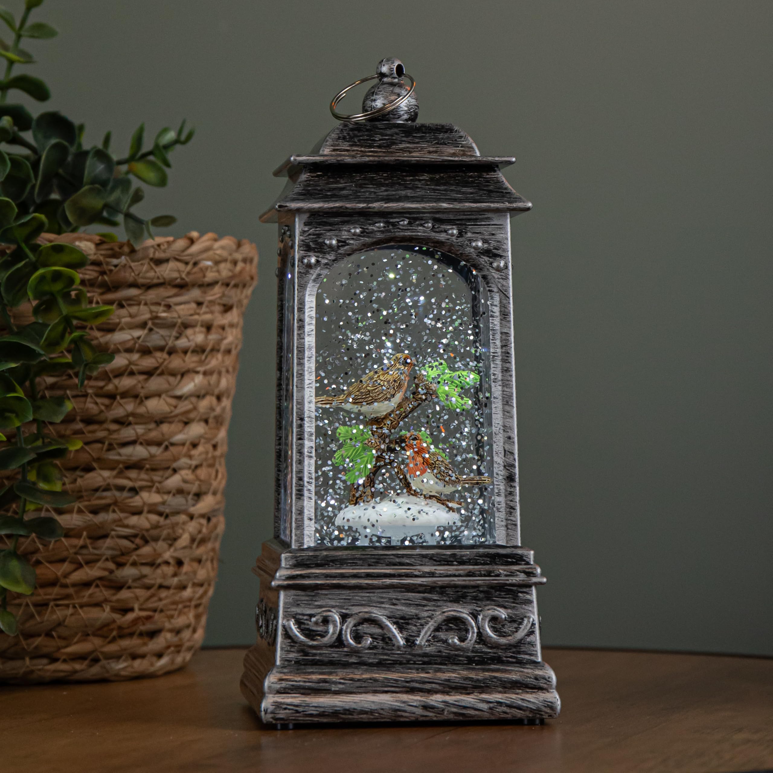 Samuel Alexander Silver 20Cm Dual Powered Light Up Christmas Robin Water Spinner With White Leds