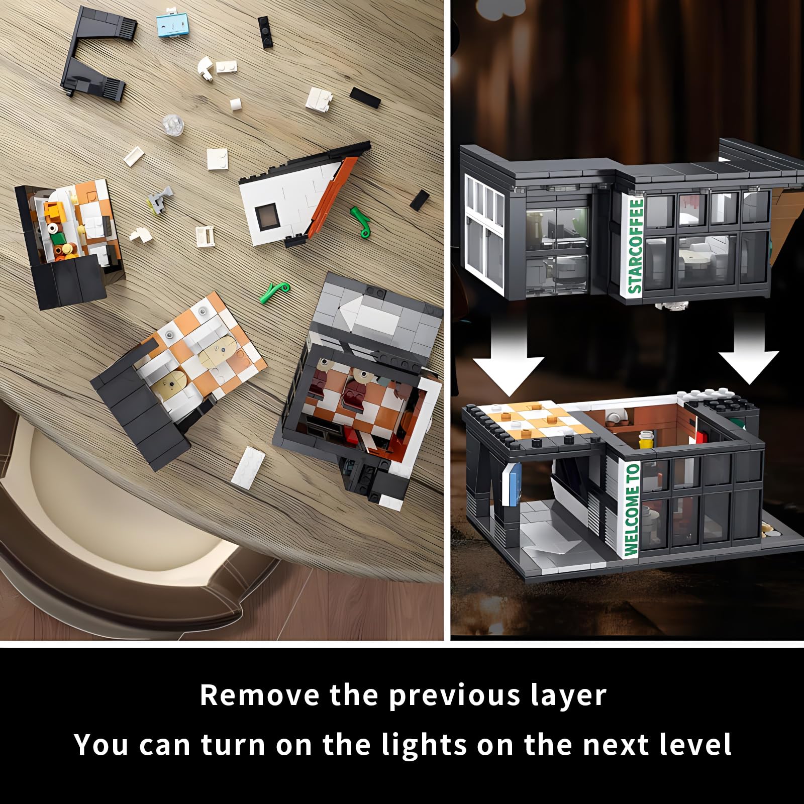 Coffee Shop Building Blocks Toys City Street View Architecture Model Set Birthday Age 6+ Children Teens Adult 581 Pieces