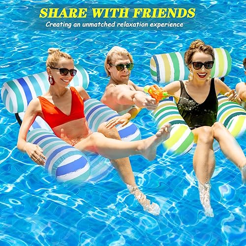 Miniatura 6 de Paquete de 3 sillas flotantes de piscina para adultos, sillas flotantes ajustables y resistentes, hamaca flotante de tela, flotadores inflables de