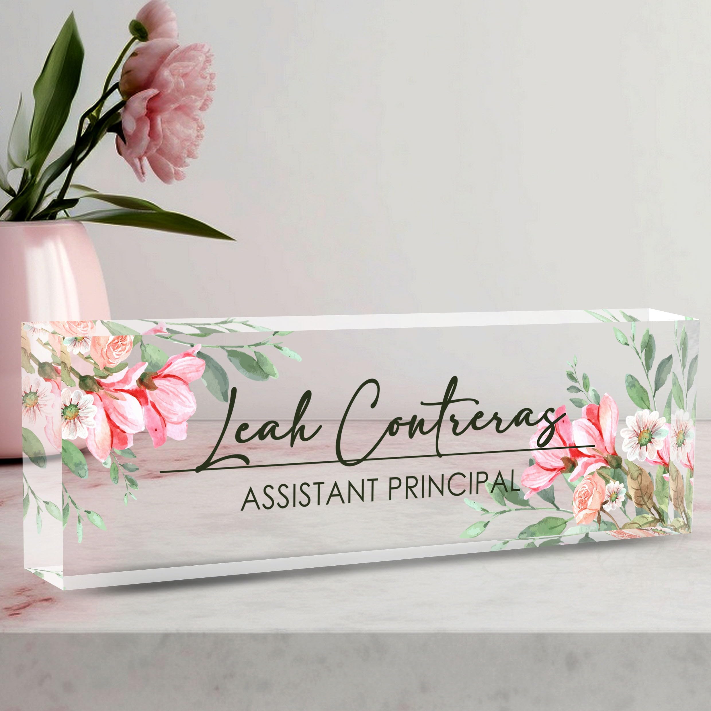 Personalized Custom Name Plate, Office Desk Decor for Women and Men, Employee Appreciation Gifts for Boss, Manager, Teacher, Nurse (Tender Flower)