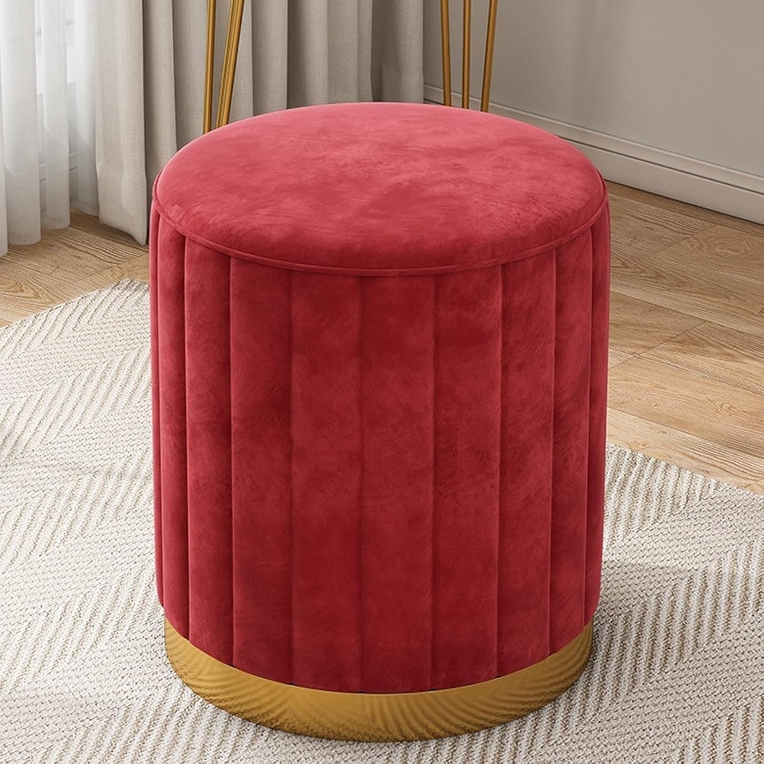 Entryway Shoe Changing Storage Ottoman Round Vanity Stool with Storage Upholstered Foot Rest Stool Round Ottoman with Storage and Gold Plated Base Storage Ottoman(H)