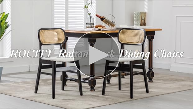 thumbnail image 2 of Buy ZHENGHAO Rattan Dining Chairs Set Of 4, Farmhouse Black Dining Room Chairs With Rectangle Cane Back French Country Kitchen Chairs Upholstered Wood 2 of 10