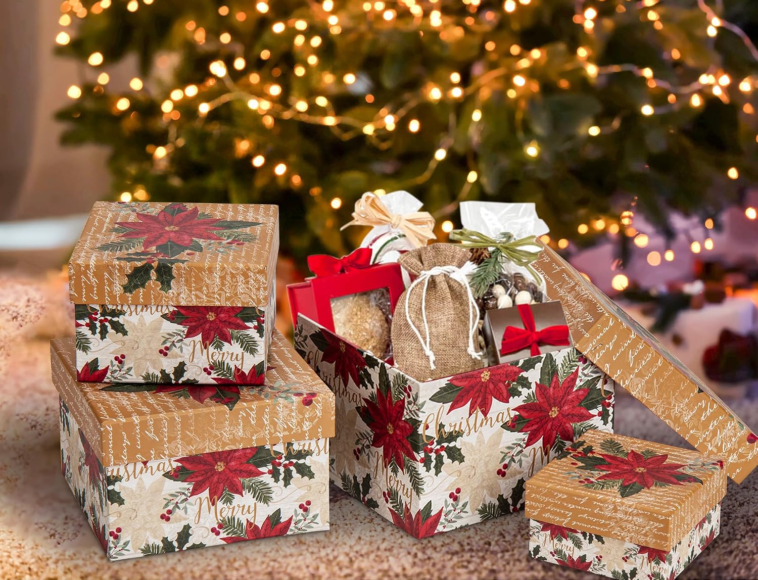 Briful Square Gift Boxes with Lids 4PCS Christmas Gift Box for Presents Nesting Assorted Sizes Present Boxes for Christmas Birthday Valentines Party Gift Wrap image 5