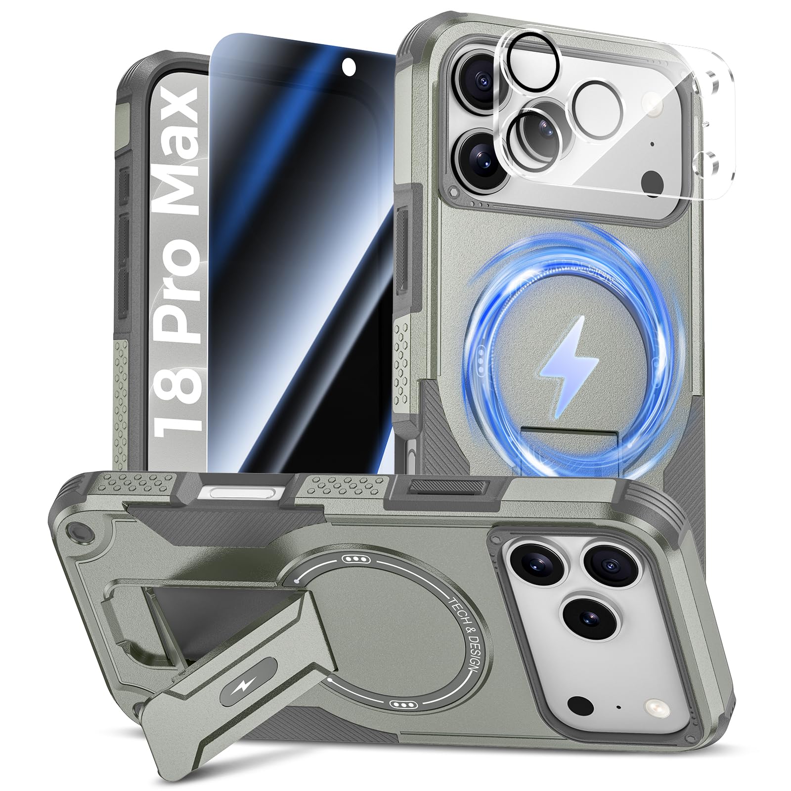 3 in 1 for iPhone 18 Pro Max Case with Privacy Screen Protector Grey