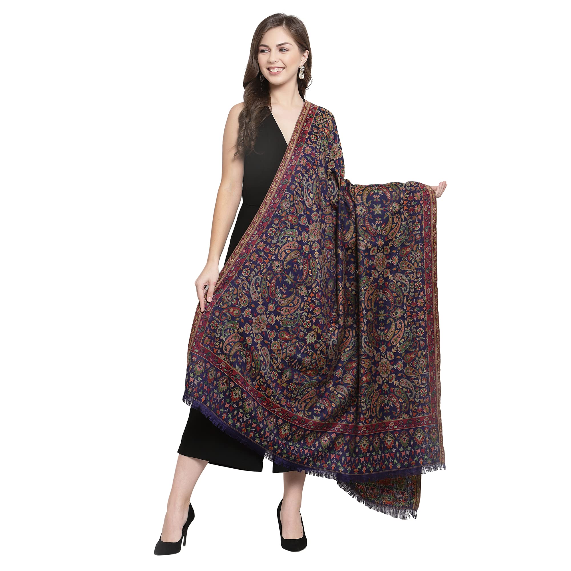 pashtush Women Women's Solid Kaani Weave Wool Shawl (Blue,100x200 Cm) (207375)-picture-11