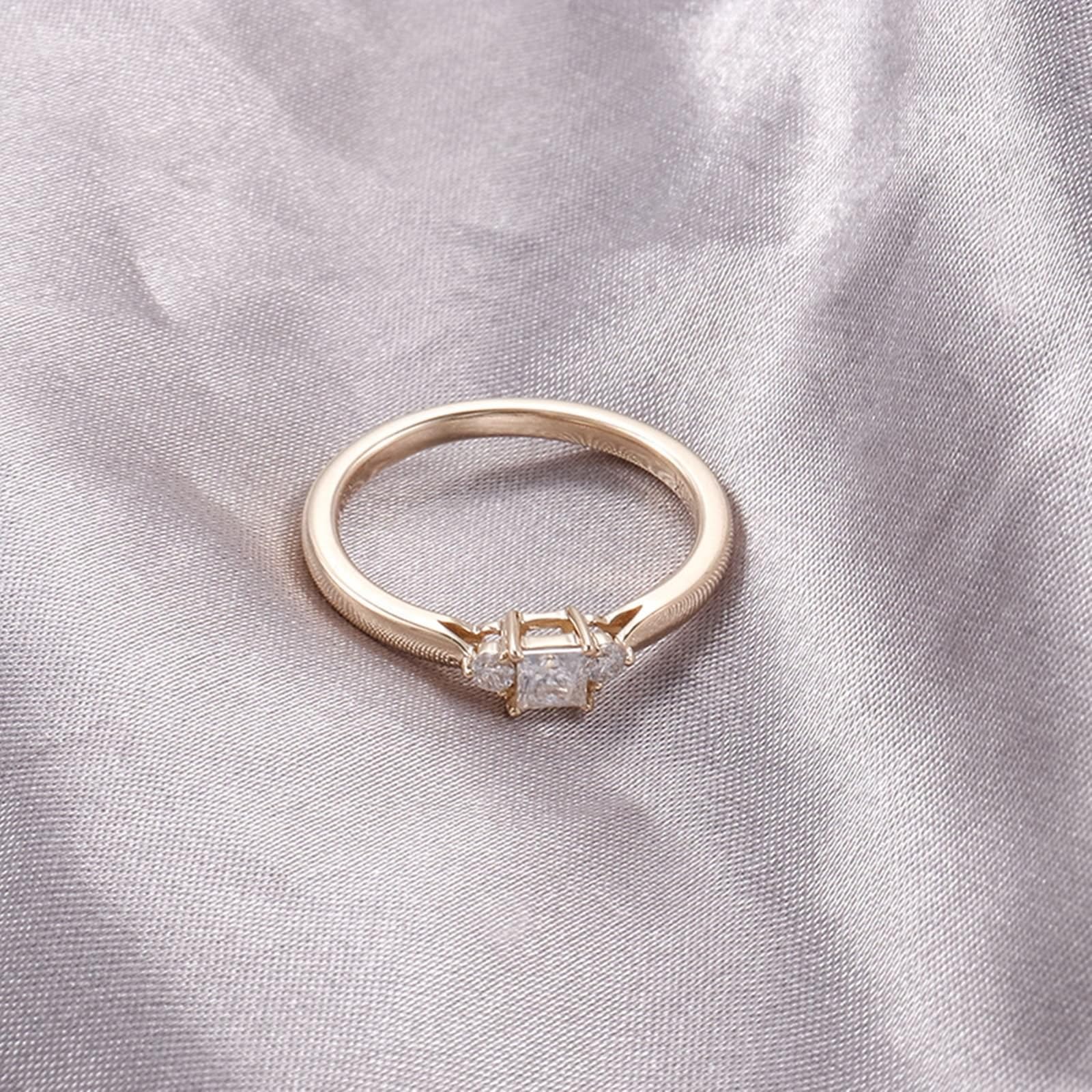 AMDXD Echt Gold Schmuck Gold 9K/14K/18K Solitärring, Zierlich Freundschaftsringe mit Moissanit Quadrat, Trauringe Au 375/585/750 Gelbgold, Gr.47-62