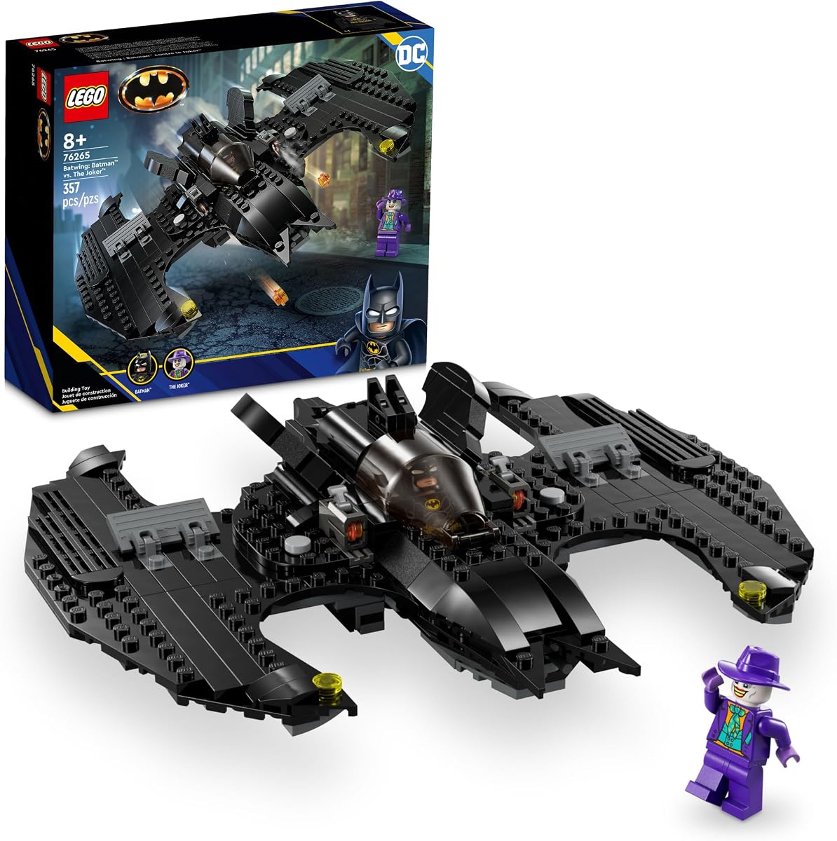 LEGO DC Batwing: Batman vs. The Joker 76265 DC Super Hero Playset, incluye 2 minifiguras y un juguete Batwing basado en la icónica película de Batman de 1989 de DC, regalo de cumpleaños de DC para niños de 8 años