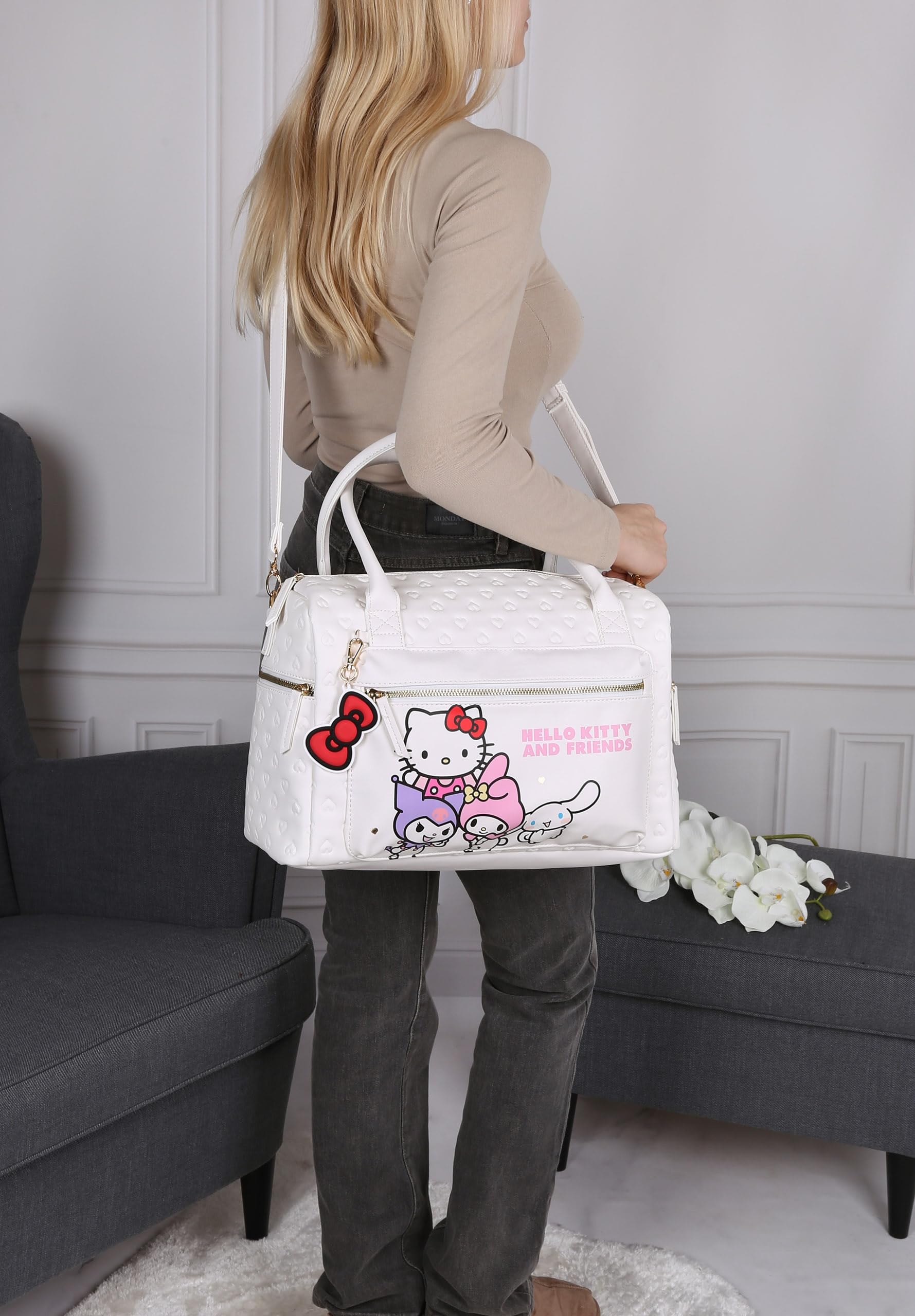 Hello Kitty torba podróżna, torba turystyczna, torba weekendowa na zamek, biała 38x26x16 cm