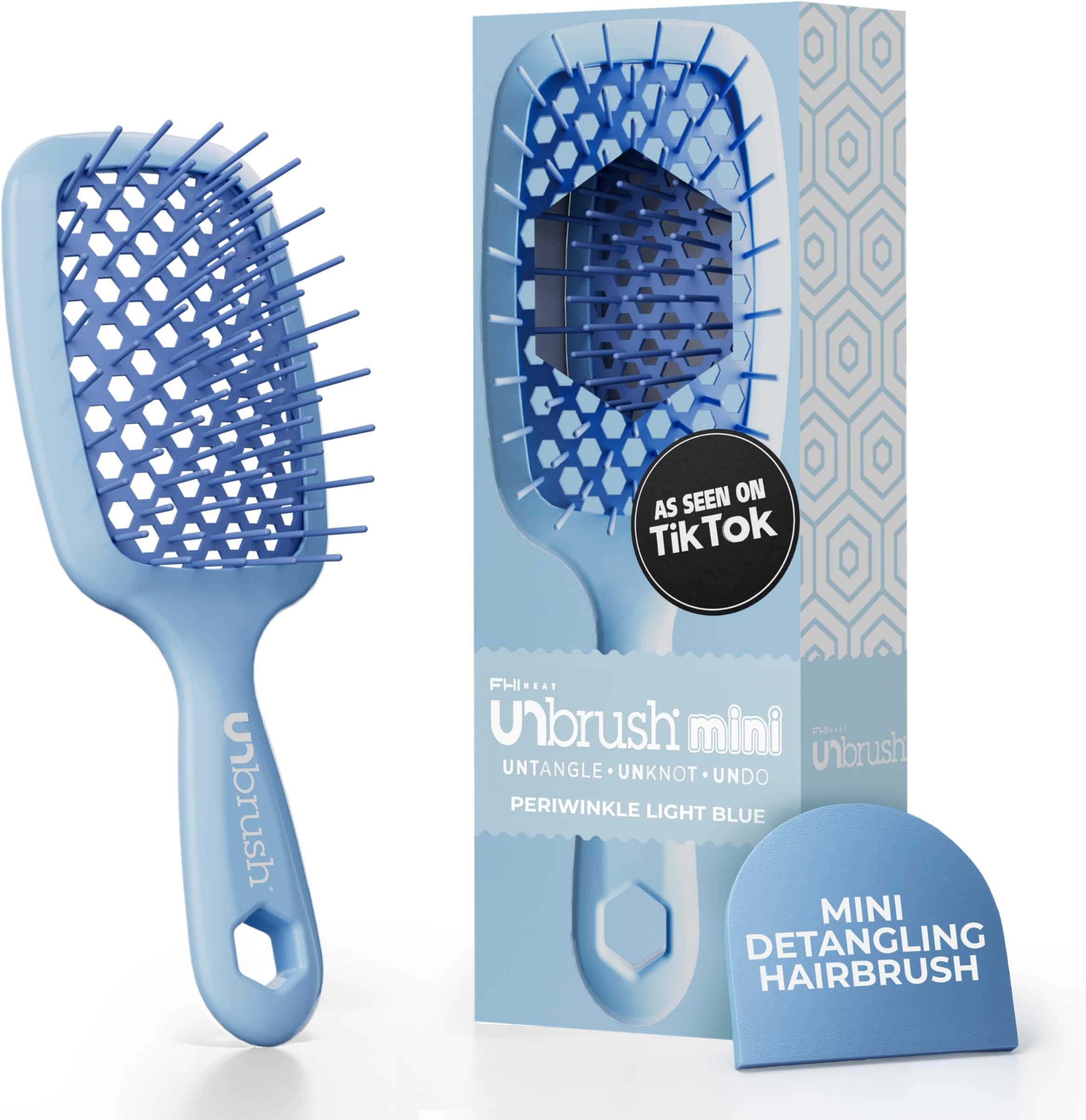 UNbrush MINI Wet & Dry Vented Detangling Hair Brush, Periwinkle Light Blue