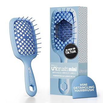 FHI Heat UNbrush Mini Detangler Brush for Pain-Free Brushing on All Wet or Dry Hair Types Durable Duoflex Anti-Static Bristles, Lightweight Handle, Vented Mini Hair Brush
