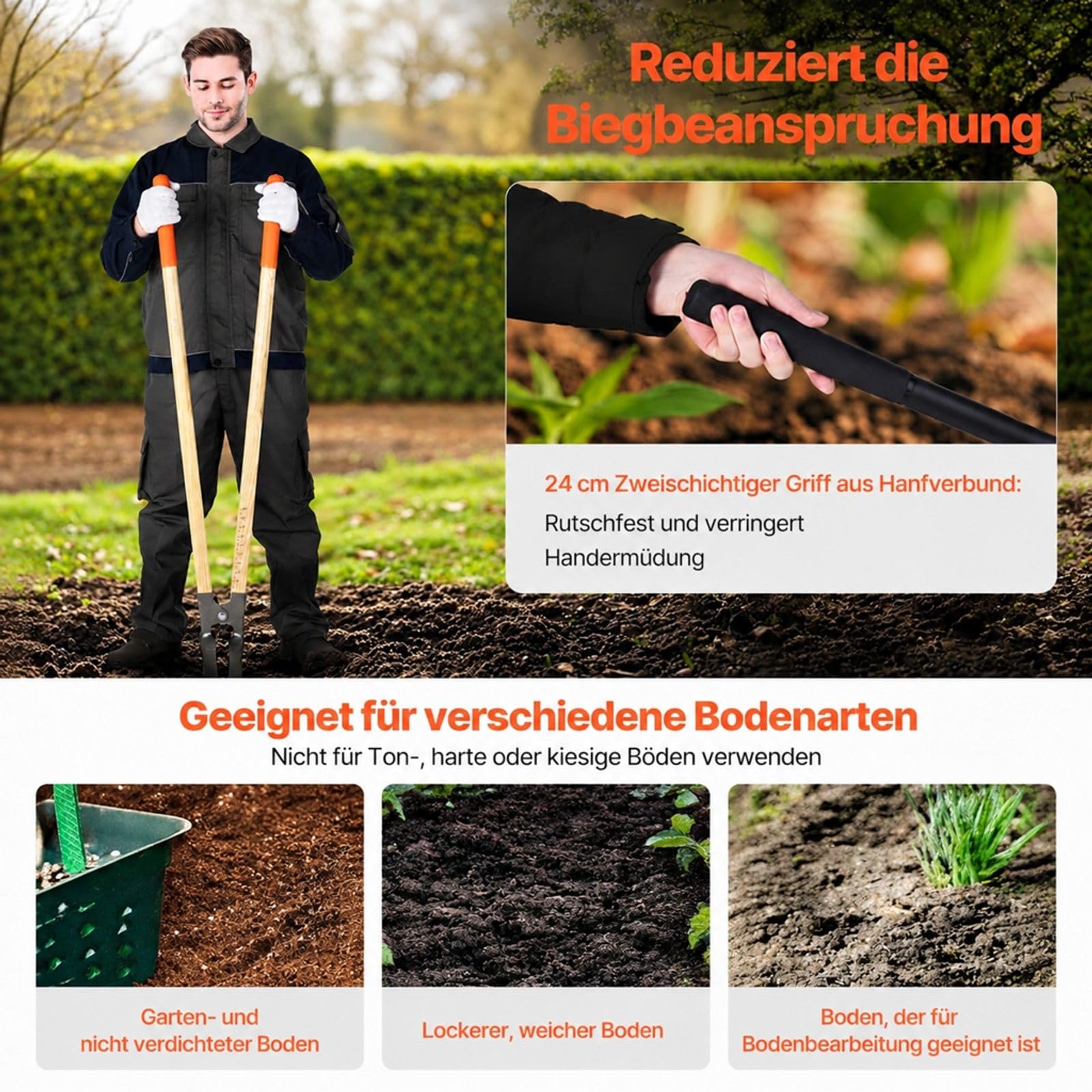 Erdlochausheber mit Holzgriff für Pfostenlöcher und Gartenarbeiten