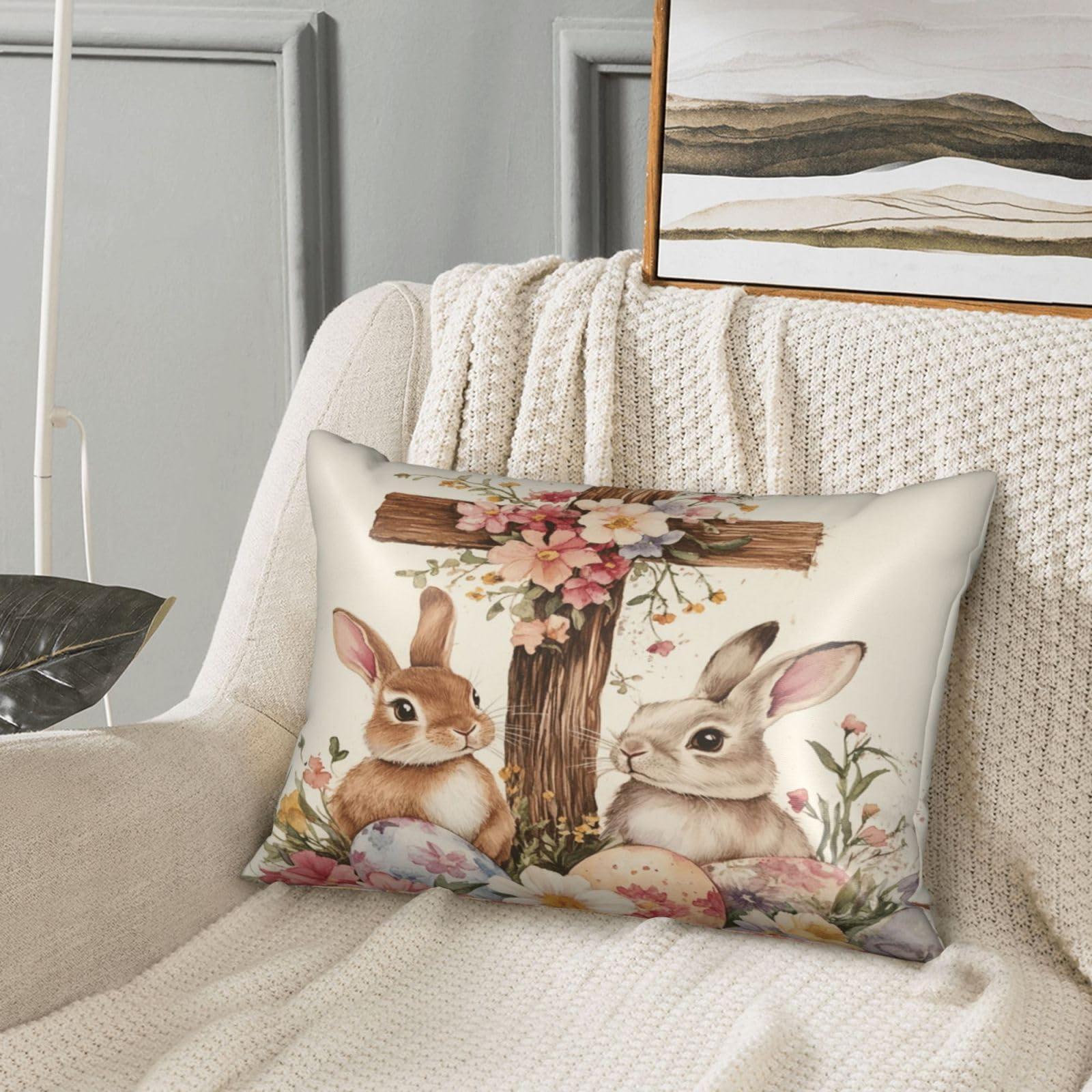 Rabbits Bunny Cross Easter Satin Pillowcase Silk Pillow Cases for Hair and Skin Slipping Body Pillow Cover with Zipper Queen Size 20x30 Pillowcase Decorative for Kids Bedroom