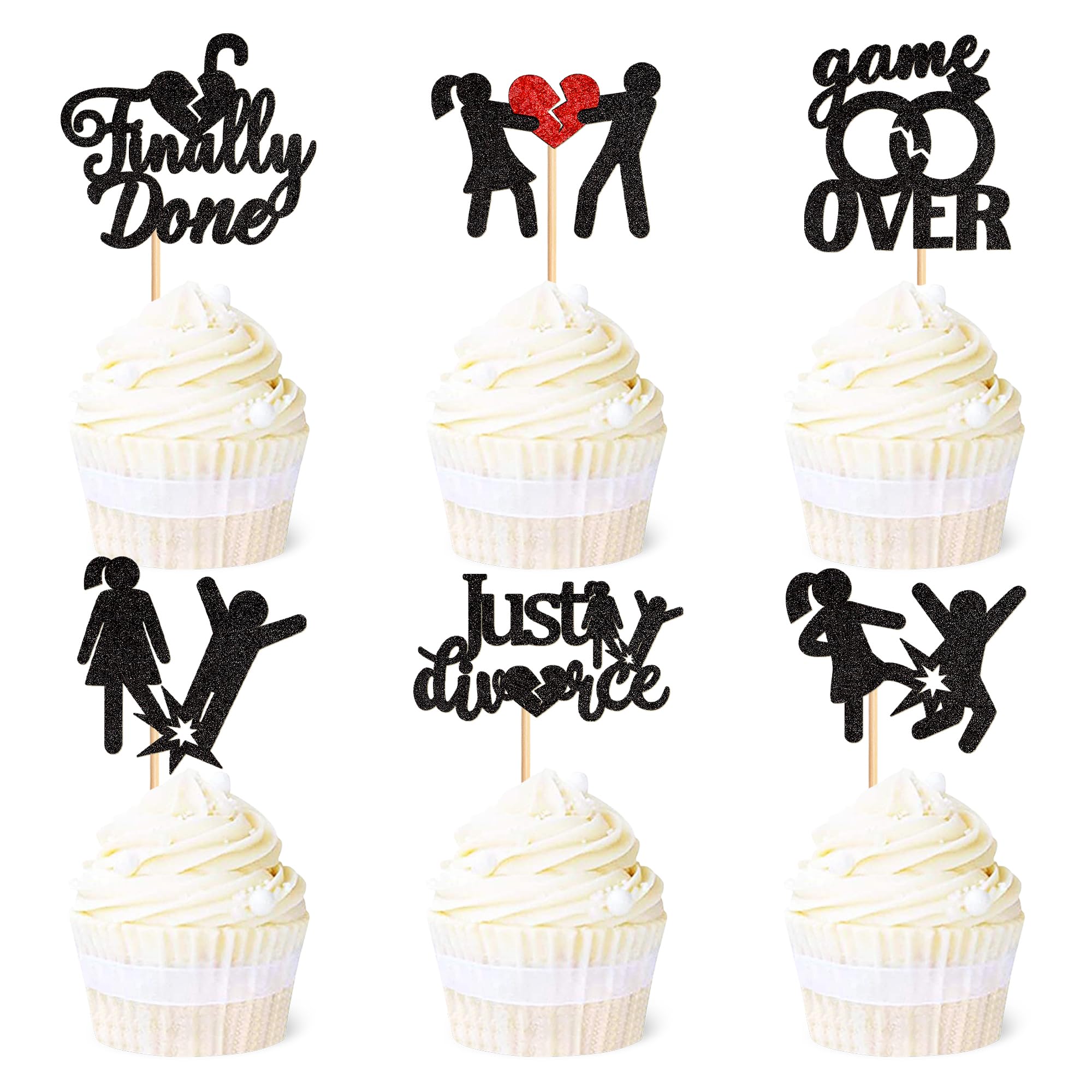 Ercadio 24 Pack Divorce Cupcake Toppers Black Glitter Finally Done Just Divorced Cupcake Picks for Break Up Theme Bachelor Freedom Party Cake Decoration Supplies