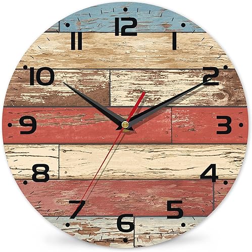 Reloj para sala de estar, reloj de pared redondo decorativo de madera, silencioso, sin tictac, funciona con pilas, 10 pulgadas, decoración del hogar