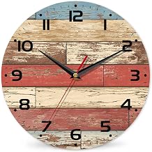 Clock for Living Room, Wooden Decorative Round Wall Clock Silent Non-Ticking Battery Operated Clock 10 Inch, Home Decor for Living Room, Kitchen, Bedroom and Office