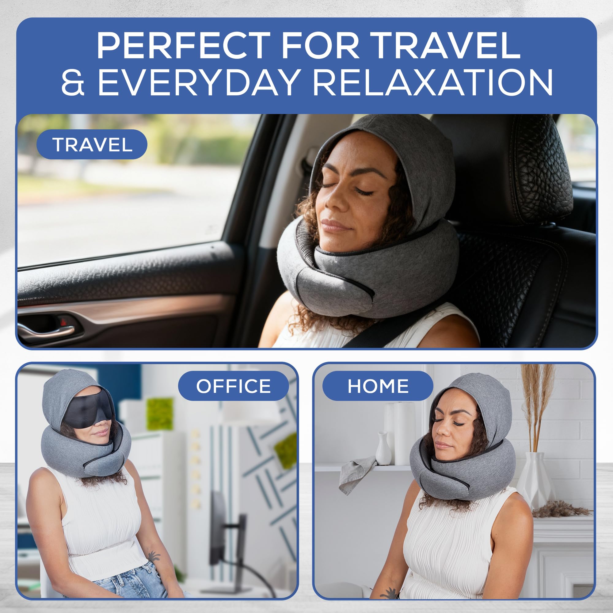 Almohada de avión para un vuelo largo – Almohada de viaje de espuma viscoelástica. Funda lavable, cómoda y transpirable. Bolsa de transporte. Almohadas de cuello de viaje para aviones, lo 9